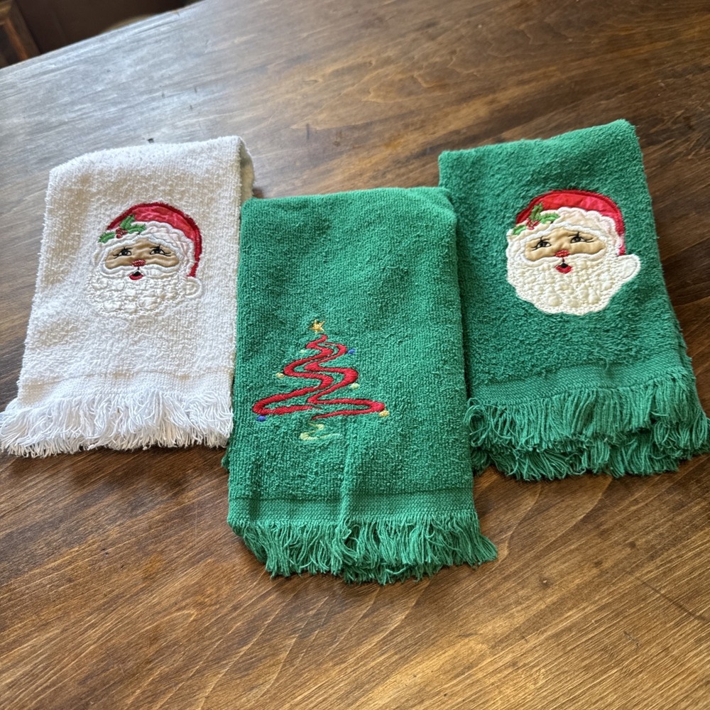 Vintage Cannon Set Of 3 Hand Fingertip Towels Santa Christmas Tree
